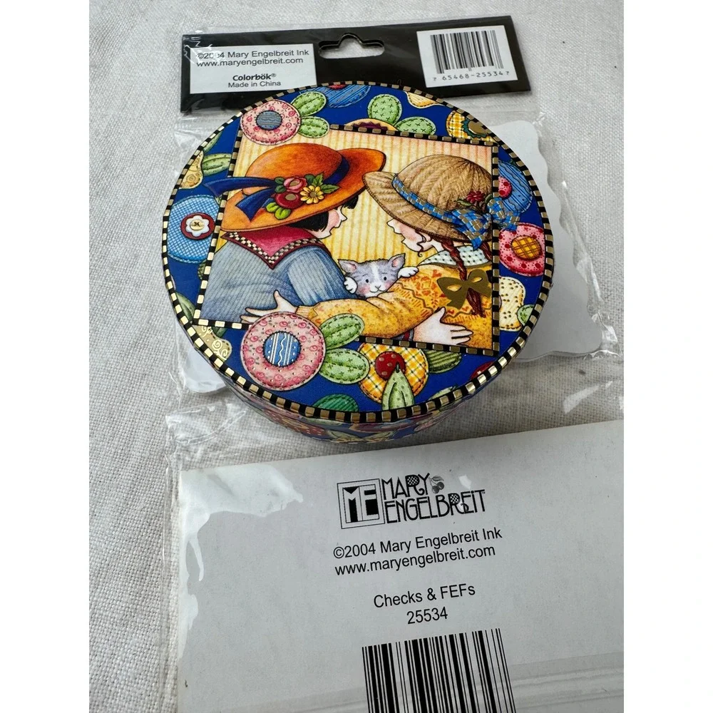 Mary Engelbreit Stationery Set Round Box and 2 Pack Self Stick Notes 2004